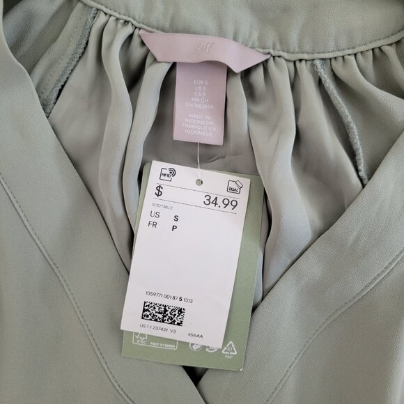 NWT - H&M Sage Green Flutter Sleeve Dress – Size S - Picture 6 of 6
